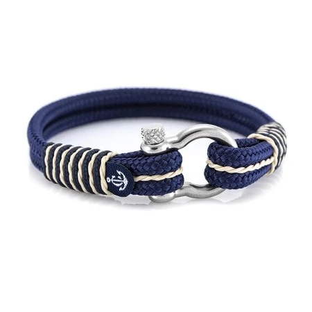 Подарок мужчине на день влюблённых | Морской браслет синего цвета с бежевыми нитями — № 4068