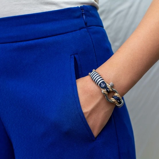 Морской бежевый браслет с синим шнурком для мужчин и женщин — № 5006 фото 5