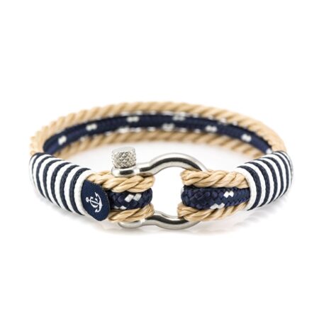 Морской бежевый браслет с синим шнурком для мужчин и женщин — № 5006