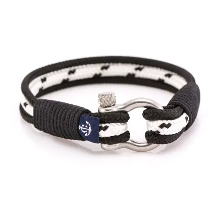 Чёрный браслет для мужчин и женщин с белым шнурком — № 5019