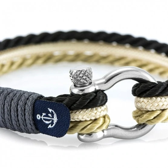 Морской комбинированный бежевый-чёрный браслет — № 5078