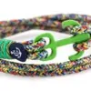 Двойной комбинированный зелёный браслет с якорем — № 9047