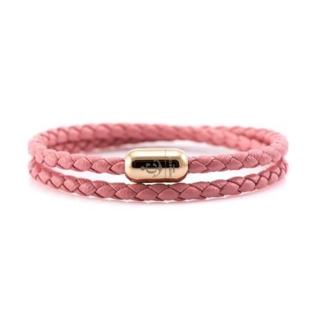 Двойной кожаный браслет для женщин розового цвета с магнитом № 10040