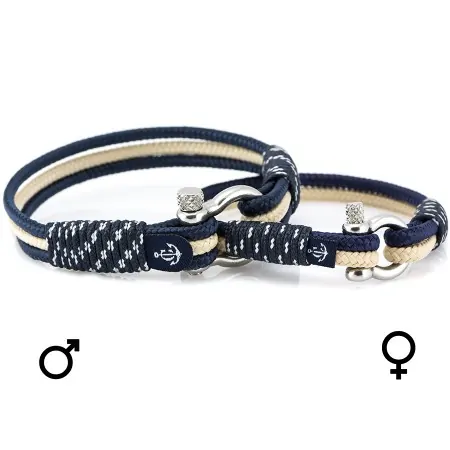 Подарок мужу | Парные браслеты синего-бежевого цвета для влюблённых — № 952