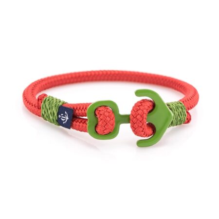 Красный браслет с зелёным якорем — № 605