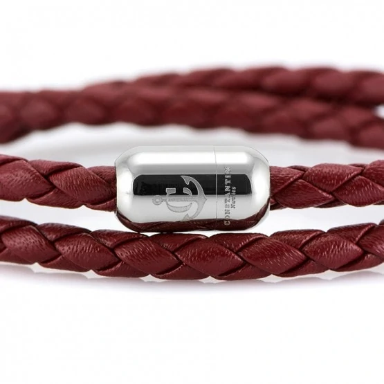 Двойной бордовый кожаный браслет для женщин с серебристым магнитом CNJ #10063