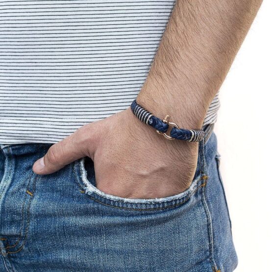 Темно-синий тонкий кожаный браслет для мужчин и женщин — № 10066