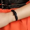 Тонкий кожаный браслет чёрного цвета для мужчин и женщин — № 10070 фото 2