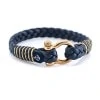 Мужской синий кожаный браслет с золотистым замком — № 10085 фото1
