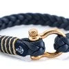 Мужской синий кожаный браслет с золотистым замком — № 10085 фото2