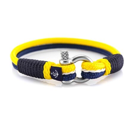 Подарок на 14 февраля | Жёлто-синий тонкий браслет с белой нитью для женщин — № 889