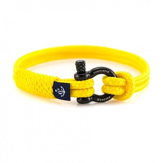 Жёлтый тонкий браслет с чёрным замком для женщин — № 890