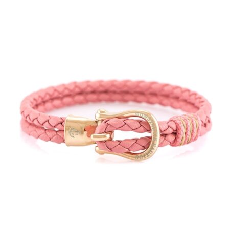 Кожаный браслет розового цвета с бронзовым крючком — № 10091