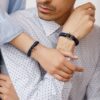 Парные браслеты из кожи синего цвета № 986