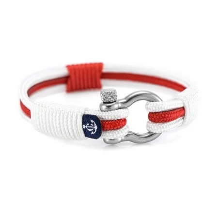 Подарок парню на день влюблённых | Трёхцветный браслет для мужчин и женщин в бело-красной расцветке — № 7530