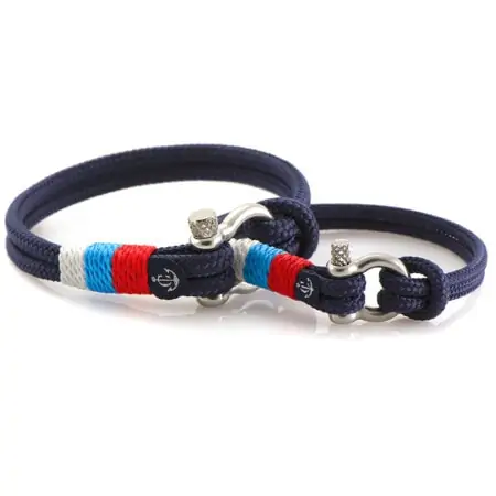 Парные браслеты синего и бежевого цвета с триколором — № 990 (Копировать)