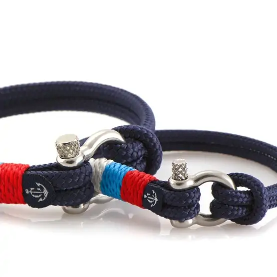 Парные браслеты синего и бежевого цвета с триколором — № 990 (Копировать)